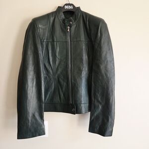 Women's Dark Green Leather Jacket - Vintage Made In Turkey